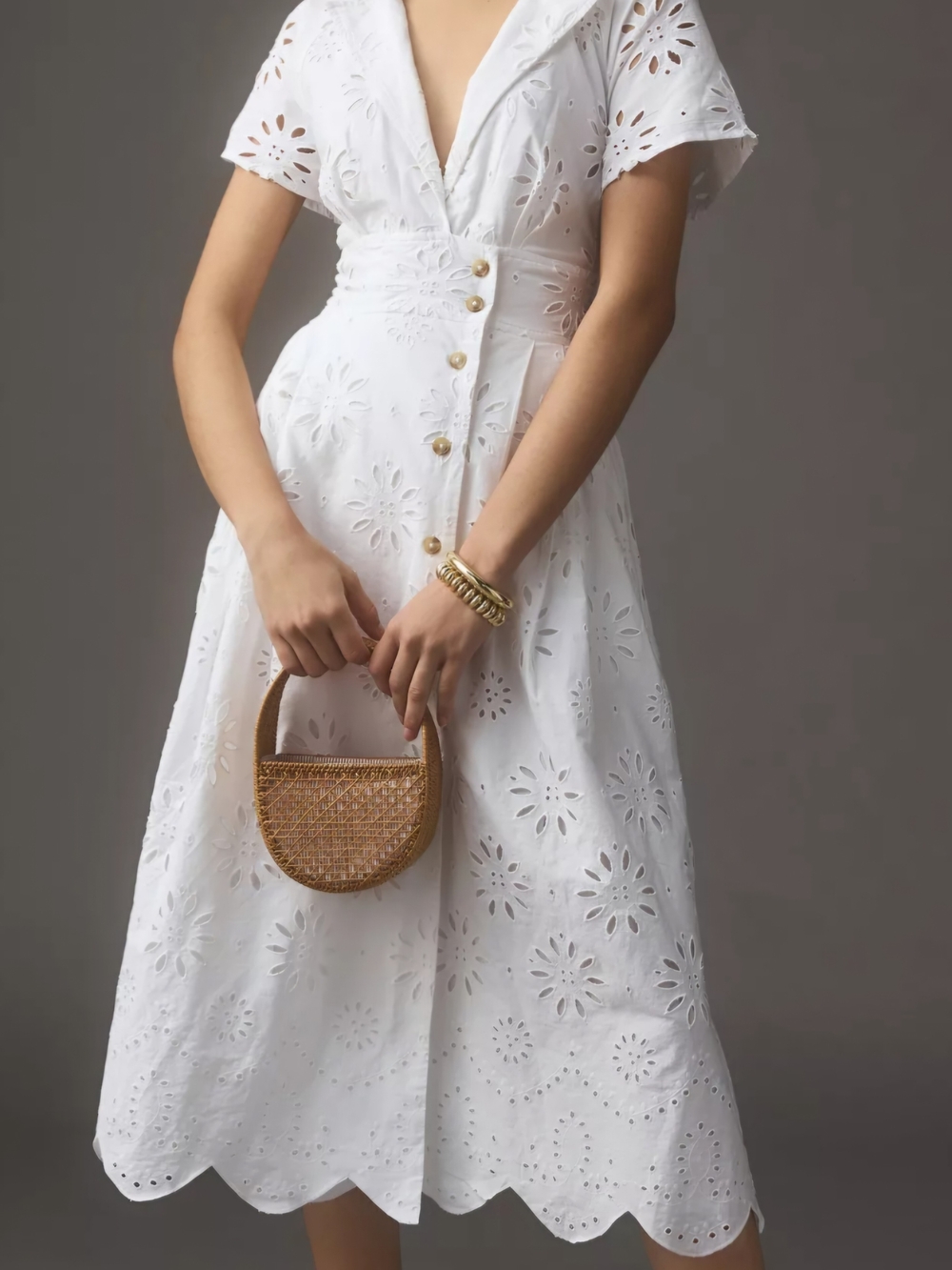 Maeve White Eyelet Midi Dress